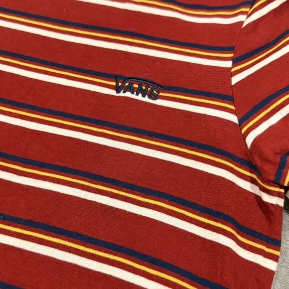 Vans Striped Ringer Tee Small Red Navy Yellow Y2K Skate Surf – Embroidered Logo - Picture 3 of 4